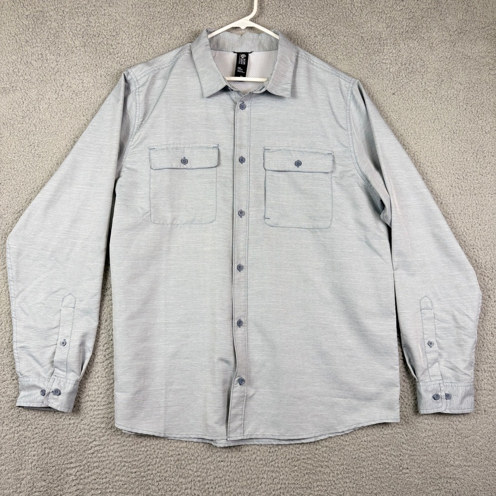 Mountain Hardwear Mens XL Long Sleeve Button Up Shirt Gray Pocket Casual Outdoor